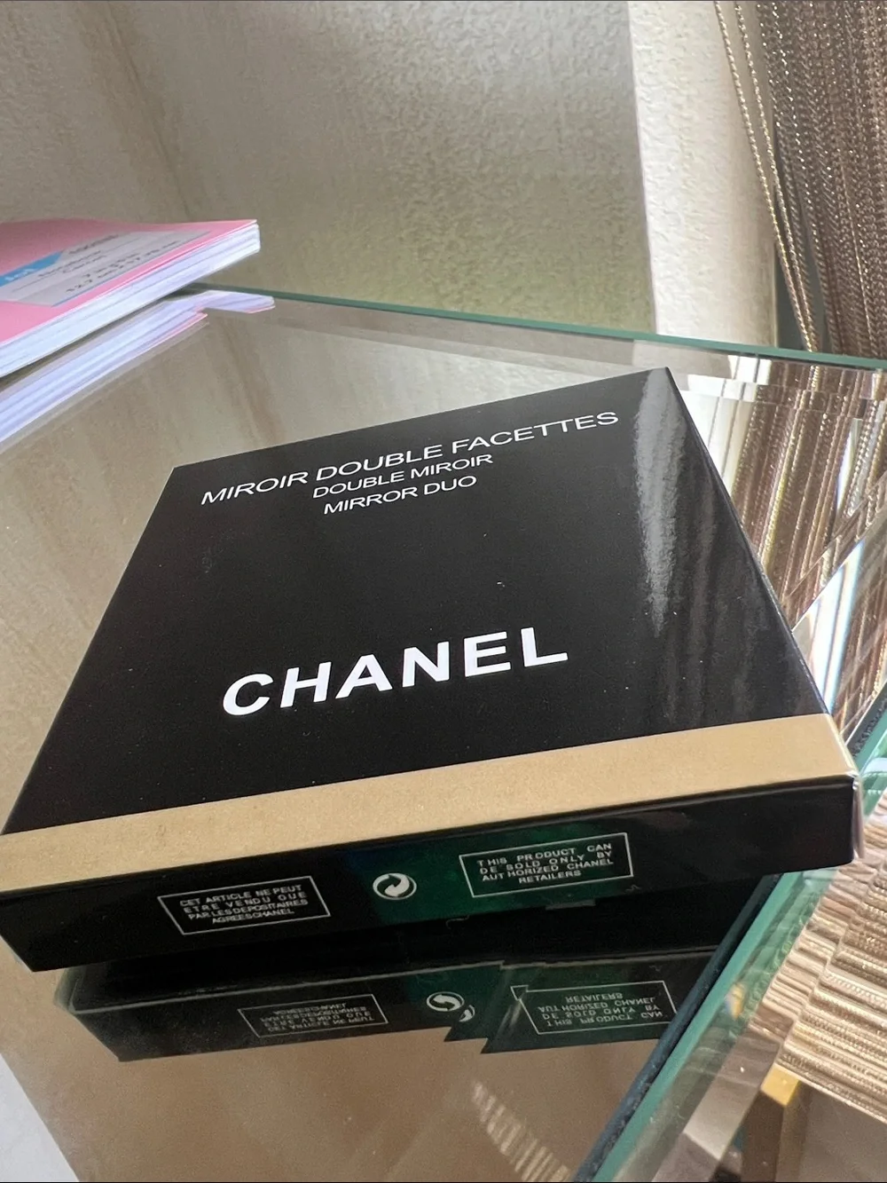 CHANEL Black Compact Double-Sided Mirror with CC Logo